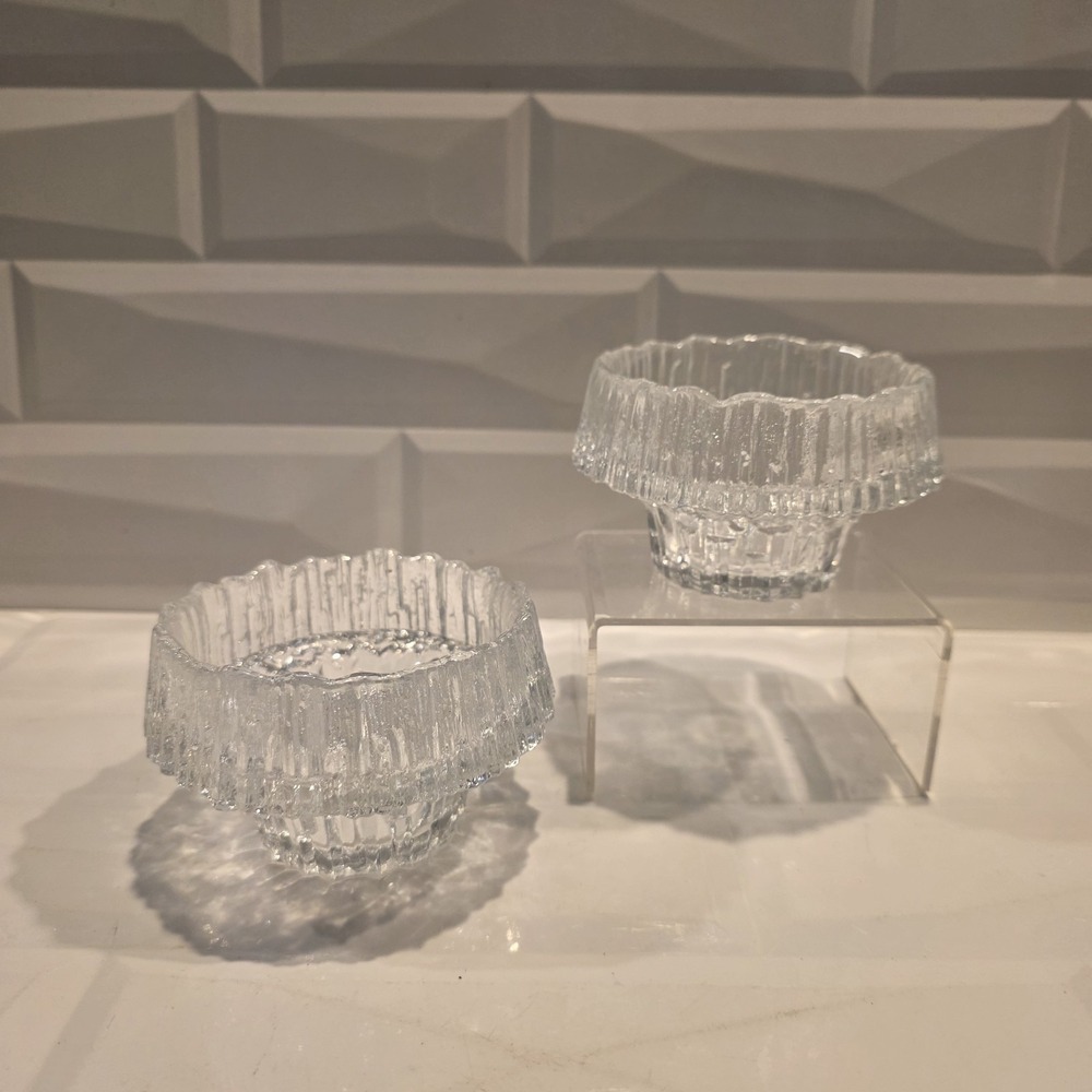 Set of 2 Iittala Stellaria Textured Glass Crystal Candle Holder MCM Finland